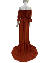 Load image into Gallery viewer, Babymoon Puff Sleeve Front Slit Maternity Gown Dress | Orange