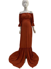 Load image into Gallery viewer, Babymoon Puff Sleeve Front Slit Maternity Gown Dress | Orange