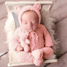 Load image into Gallery viewer, Babymoon Set of 2 | Fleece Suit with Infant Baby Bear Cap Hat | Baby Photography Props Costume | Baby Gift Set | 0-3 Months | Pink
