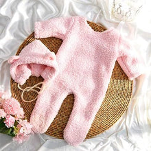 Load image into Gallery viewer, Babymoon Set of 2 | Fleece Suit with Infant Baby Bear Cap Hat | Baby Photography Props Costume | Baby Gift Set | 0-3 Months | Pink