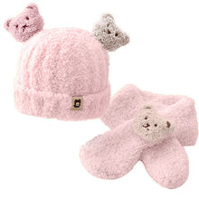 Load image into Gallery viewer, Babymoon Winter Bear Fleece Soft Baby Cap Hat with Scarf Boy’s Girls Kids Cap Hat Headwear | Pink | 0-3 Yr