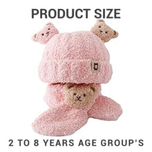 Load image into Gallery viewer, Babymoon Winter Bear Fleece Soft Baby Cap Hat with Scarf Boy’s Girls Kids Cap Hat Headwear | Pink | 0-3 Yr