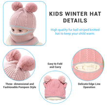 Load image into Gallery viewer, Babymoon Pom-Pom Knit Winter Kids Boys Girls Monkey Cap Baby Hat | Pink | 2-8 yr