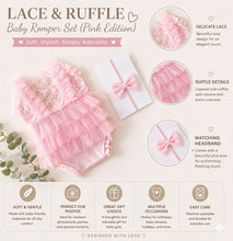 Load image into Gallery viewer, Babymoon Set of 2 | Baby Lace Ruffle Romper Dress with Matching Headband | Baby Photoshoot Props | 0-1 Month