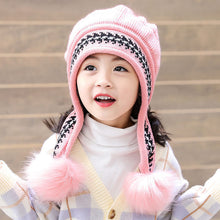 Load image into Gallery viewer, Babymoon Baby Velvet Earflap Cap Winter Kids Hat Long Pom Pom Ears | Ears Protection | 2-10 Year | Pink
