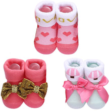 Load image into Gallery viewer, Babymoon Set of 3 | Non-Skid, Anti Slip Baby Socks Gift Box | Safety Protector | 0-9M | Pink