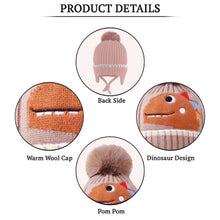 Load image into Gallery viewer, Babymoon Baby Dinosaur Design Cap with String Winter Kids Hat Boys Girls Caps | Brown | 1-15 Years