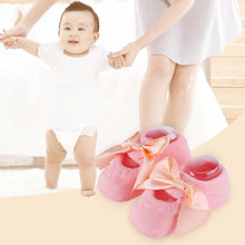 Load image into Gallery viewer, Babymoon Set of 3 | Non-Skid, Anti Slip Pearl Bow Flower Baby Socks Gift Box | Safety Protector | 0-12M | Pink
