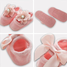 Load image into Gallery viewer, Babymoon Set of 3 | Non-Skid, Anti Slip Pearl Bow Flower Baby Socks Gift Box | Safety Protector | 0-12M | Pink