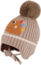 Load image into Gallery viewer, Babymoon Baby Dinosaur Design Cap with String Winter Kids Hat Boys Girls Caps | Brown | 1-15 Years