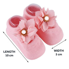Load image into Gallery viewer, Babymoon Set of 3 | Non-Skid, Anti Slip Pearl Bow Flower Baby Socks Gift Box | Safety Protector | 0-12M | Pink