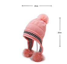 Load image into Gallery viewer, Babymoon Baby Velvet Earflap Cap Winter Kids Hat Long Pom Pom Ears | Ears Protection | 2-10 Year | Pink