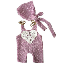 Load image into Gallery viewer, Babymoon Set of 2 | Popcorn Romper with Cap | Baby Photoshoot Props Costumes | 0-3 months | Purple