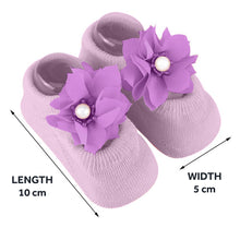 Load image into Gallery viewer, Babymoon Set of 3 | Non-Skid, Anti Slip Pearl Bow Flower Baby Socks Gift Box | Safety Protector | 0-12M | Purple