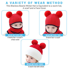 Load image into Gallery viewer, Babymoon Pom-Pom Knit Winter Kids Boys Girls Monkey Cap Baby Hat | Red | 2-8 yr