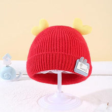 Load image into Gallery viewer, BabyMoon Unisex Winter Hat Designed with Hearts | Warm Baby Cap Headwear | Red | 3-12 Month