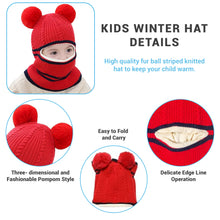 Load image into Gallery viewer, Babymoon Pom-Pom Knit Winter Kids Boys Girls Monkey Cap Baby Hat | Red | 2-8 yr