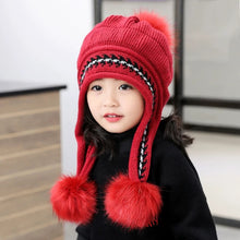 Load image into Gallery viewer, Babymoon Baby Velvet Earflap Cap Winter Kids Hat Long Pom Pom Ears | Ears Protection | 2-10 Year | Red