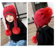 Load image into Gallery viewer, Babymoon Baby Velvet Earflap Cap Winter Kids Hat Long Pom Pom Ears | Ears Protection | 2-10 Year | Red