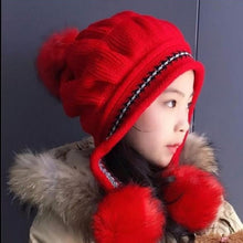 Load image into Gallery viewer, Babymoon Baby Velvet Earflap Cap Winter Kids Hat Long Pom Pom Ears | Ears Protection | 2-10 Year | Red