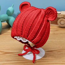 Load image into Gallery viewer, Babymoon Baby Winter Knitted Cap with String Kids Hat | 0-2Y | Red