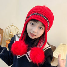 Load image into Gallery viewer, Babymoon Baby Velvet Earflap Cap Winter Kids Hat Long Pom Pom Ears | Ears Protection | 2-10 Year | Red