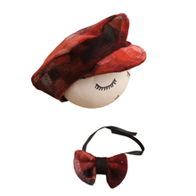 Load image into Gallery viewer, Babymoon Set of 2 | Gentleman French Cap with Bow | Baby Photoshoot Props | Black-Red
