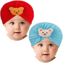 Load image into Gallery viewer, Babymoon | Set of 2 | Beanie Bear Turban Knot Boy’s Girl’s Kids New Born Baby Cap Hat Headwear 0-2 Y | Red-Blue