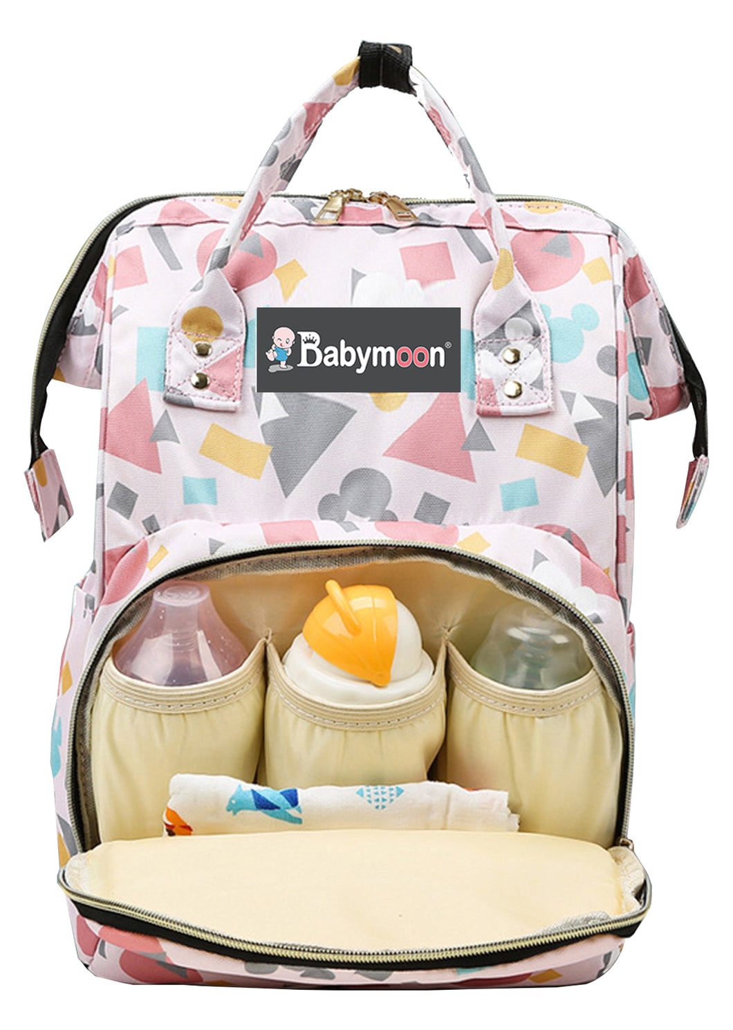 Babymoon Mother Diaper Bag Lightweight Multifunctional Travel Unisex Diaper Backpack - Peach Shapes
