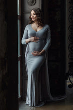 Load image into Gallery viewer, Babymoon Full Sleeve Long Tail Maternity Gown Dress | Grey