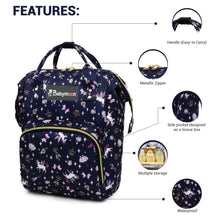 Load image into Gallery viewer, Babymoon Mother Diaper Bag Lightweight Multifunctional Travel Unisex Diaper Backpack - Dark Blue Unicorn