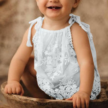 Load image into Gallery viewer, Babymoon Cotton Spaghetti Embroidery Baby Girl’s Frock Dress | Baby Photoshoot Props | White