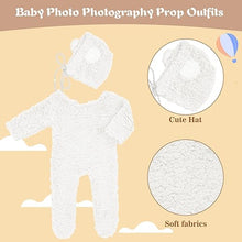 Load image into Gallery viewer, Babymoon Set of 2 | Fleece Suit with Infant Baby Bear Cap Hat | Baby Photography Props Costume | Baby Gift Set | 0-3 Months | White