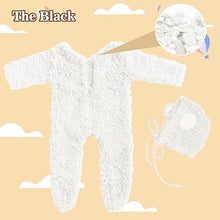 Load image into Gallery viewer, Babymoon Set of 2 | Fleece Suit with Infant Baby Bear Cap Hat | Baby Photography Props Costume | Baby Gift Set | 0-3 Months | White