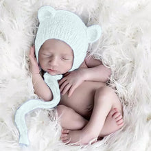 Load image into Gallery viewer, Babymoon Knitted Mohair Baby Hat Cap | Baby Photoshoot Props | 0-3 Months | White
