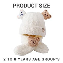 Load image into Gallery viewer, Babymoon Winter Bear Fleece Soft Baby Cap Hat with Scarf Boy’s Girls Kids Cap Hat Headwear | White | 0-3 Yr