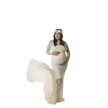Load image into Gallery viewer, Babymoon Full Sleeve Net Lace Stretchable Maternity Gown Dress | White
