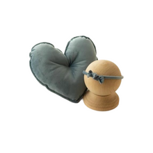 Load image into Gallery viewer, Babymoon | Set of 2 | Heart Shaped Pillow With Hairband | Baby Photoshoot Props | Posing Aids | Blue