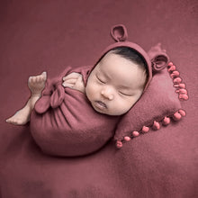 Load image into Gallery viewer, Babymoon (Set Of 4) Butterfly Ready Wrap, Jersey wrap, Pillow & Cap Baby Photography Props-Wine