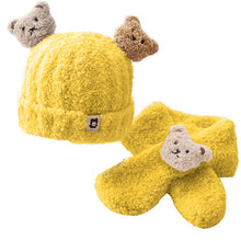 Load image into Gallery viewer, Babymoon Winter Bear Fleece Soft Baby Cap Hat with Scarf Boy’s Girls Kids Cap Hat Headwear | Yellow | 0-3 Yr