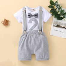 Load image into Gallery viewer, Babymoon 2nd Birthday Cake Smash Outfit |Romper & Suspender Costume | 2 Yr - Grey