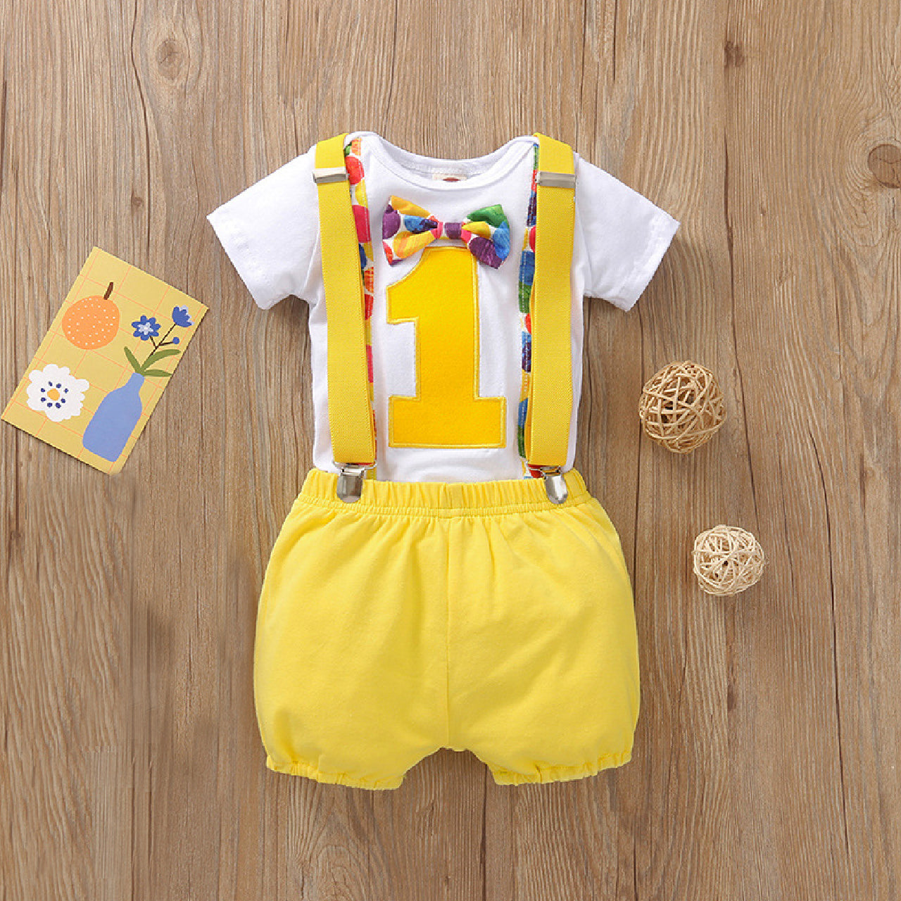 Babymoon 1st Birthday Cake Smash Outfit |Romper Suspender Costume Yr Yellow