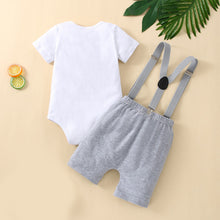 Load image into Gallery viewer, Babymoon 1st Birthday Cake Smash Outfit |Romper & Suspender Costume | 1 Yr - Grey
