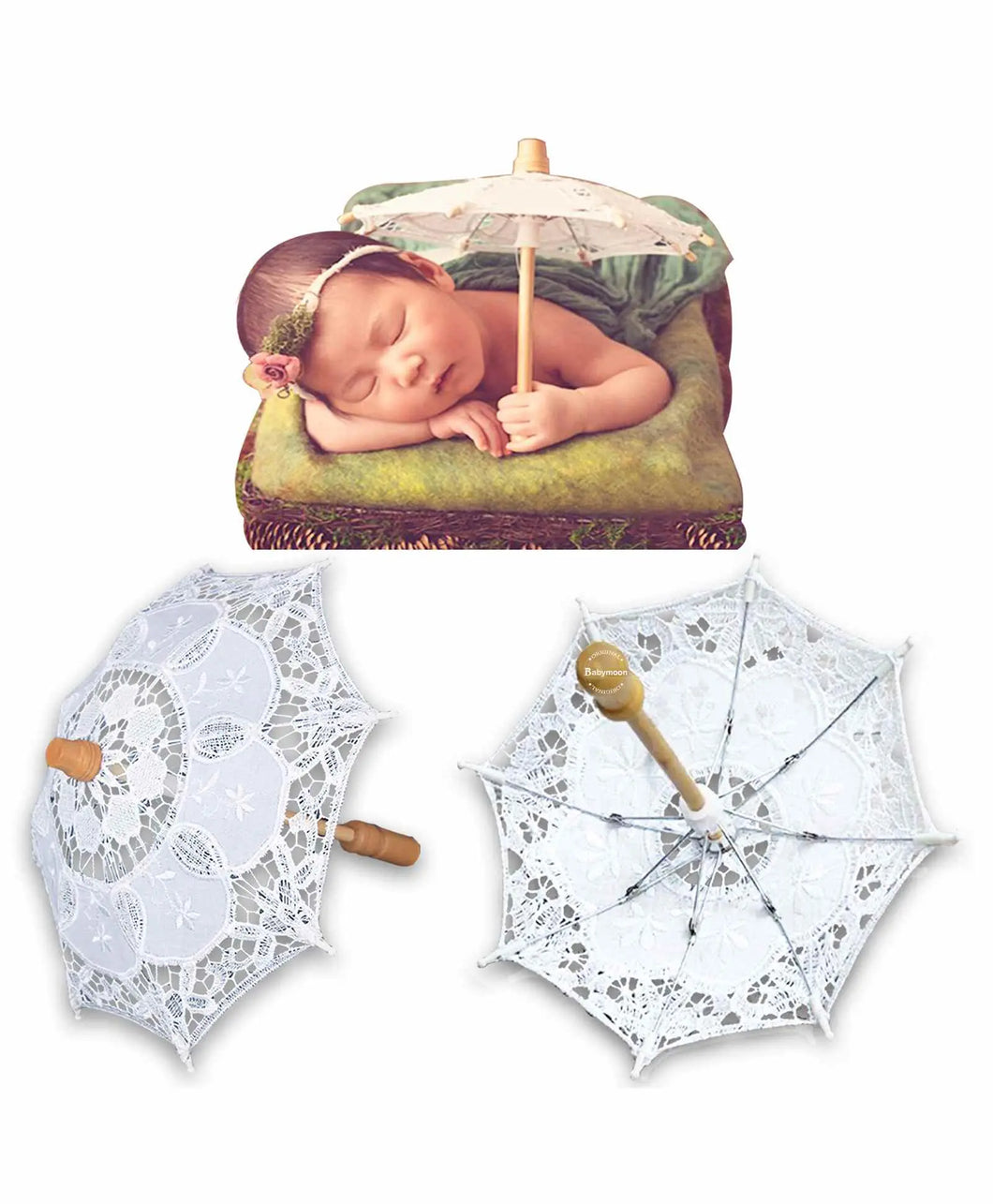 Babymoon Wooden Crafted Umbrella Photoshoot Prop - White