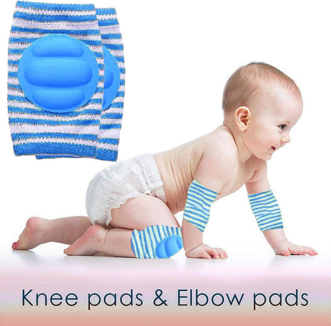 Babymoon Kids Padded Knee Pads for Crawling, Anti-Slip Stretchable Cotton - Blue