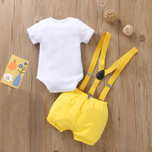 Load image into Gallery viewer, Babymoon 1st Birthday Cake Smash Outfit |Romper &amp; Suspender Costume | 1 Yr - Yellow
