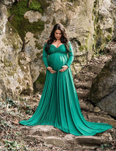 Load image into Gallery viewer, Babymoon Off Shoulder Maternity Gown Dress - Green
