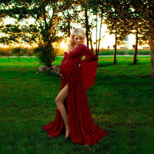 Load image into Gallery viewer, Babymoon Baggy Sleeve Maternity Gown Dress - Red