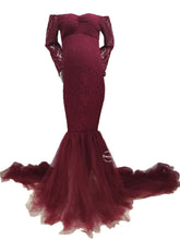 Load image into Gallery viewer, Babymoon Off Shoulder Maternity Gown Dress - Maroon