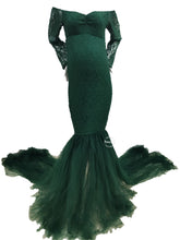 Load image into Gallery viewer, Babymoon Off Shoulder Maternity Gown Dress - Green